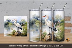 Herons on The Lake Tumbler Wrap Sublimation Design 4 Product Image 1
