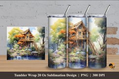 Tree House Tumbler Wrap Sublimation Design 4 Product Image 1