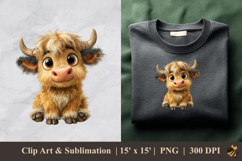 Little Highland Cow DTF Sublimation Clipart Design 4 Product Image 1