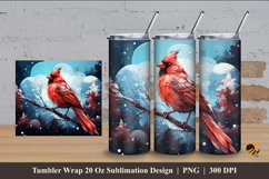Winter Red Cardinal Tumbler Wrap Sublimation Design 4 Product Image 1