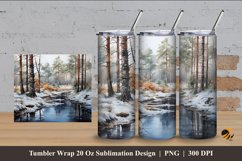 Winter River Forest Tumbler Wrap Sublimation Design 4 Product Image 1