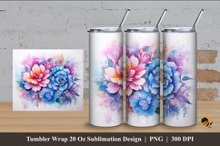 Watercolor Flowers Tumbler Wrap Sublimation Design 4 Product Image 1