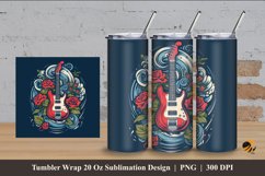 Guitar and Flowers Tumbler Wrap Sublimation Design 4 Product Image 1