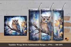 Owl Bird at Night Tumbler Wrap Sublimation Design 4 Product Image 1