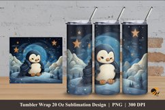 Penguin Starry Night Tumbler Wrap Sublimation Design 4 Product Image 1