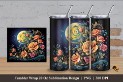 Floral Moon Tumbler Wrap Sublimation Design 4 Product Image 1