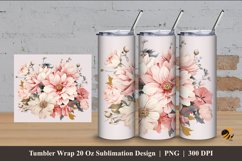 Pink Pale Flower Tumbler Wrap Sublimation Design 4 Product Image 1