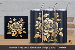 Golden Floral Tumbler Wrap Sublimation Design 4 Product Image 1