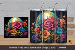 Handdrawn Moon Flower Tumbler Wrap Sublimation Design 4 Product Image 1