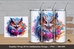 Owl Flowers Tumbler Wrap Sublimation Design 4 Product Image 1
