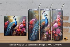 Flower Peacock Tumbler Wrap Sublimation Design 4 Product Image 1