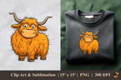 Adorable Highland Cow DTF Sublimation Clipart Design 4 Product Image 1