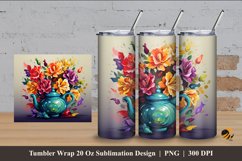 Tea Pot And Flower Tumbler Wrap Sublimation Design 4 Product Image 1