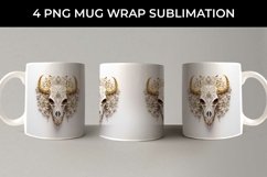 3d Gold White Bull Skull Mug Sublimation PNG Product Image 4