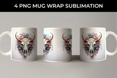 3d Floral Fantasy Bull Skull Mug Sublimation PNG Product Image 4