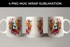 3D Floral Fantasy Beagle Mug Sublimation PNG Product Image 4