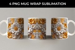 3D white Marigold Flowers Mug Sublimation PNG Product Image 4