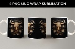 3d Gold Black Bull Skull Mug Sublimation PNG Product Image 4