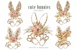 Watercolor leopard bunny fall sublimation- 5 png files Product Image 2