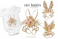 Watercolor leopard bunny fall sublimation- 5 png files Product Image 1