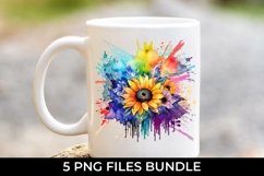 Rainbow Sunflower Watercolor PNG Sublimation Product Image 4
