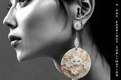 3D white Floral Cat Earrings Sublimation PNG Product Image 4