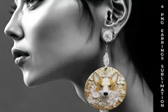 3D white Floral Corgi Dog Earrings Sublimation PNG Product Image 4