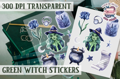 Green Witch sticker sheet Magic Scrapbook PNG Herbs Spells Product Image 1