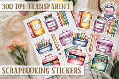 Scrapbooking sticker sheet Cute Funny PNG Watercolor School Product Image 1