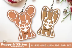 Puppy and Kitten Ornament SVG | Key Chain | Laser Cut Design Product Image 1