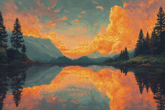 Lake With Forest Painting Background Product Image 1