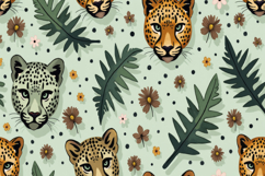 Cheetahs with Tropical Leaves and Flowers Background Product Image 1