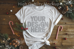 Christmas White T-shirt mockup - Christmas Background Product Image 1