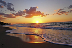 Sunrise Over a Beach and the Ocean Background Wallpaper Product Image 1