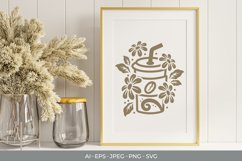 Coffee Cup and Flowers and Ornaments SVG Design Product Image 1