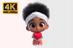 Girl with Curly Hair and a Red Heart Transparent PNG Product Image 1