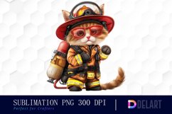 Kitten Firefighter Sublimation PNG Clipart Product Image 1