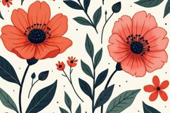 Poppy Flowers And Leaves Background Product Image 1