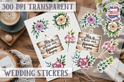 Boho sticker sheet Wedding Scrapbook PNG Love Aesthetic Product Image 1