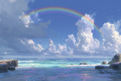 Rainbow with Ocean Background Wallpaper Product Image 1