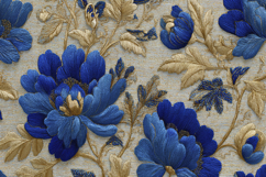Blue And Gold Embroidered Floral Pattern Background Product Image 1