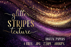 Glitter Digital Paper|Purple Gold Wave Stripes backgrounds Product Image 1