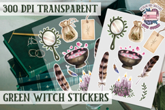 Green Witch sticker sheet Magic Scrapbook PNG Herbs Spells Product Image 1