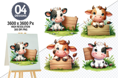 Watercolor Funny Cow Clipart PNG, Cow Sublimation Designs Product Image 1