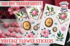 Vintage flowers sticker sheet Spring Botanical PNG Product Image 1