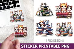 Cute Cat on Book Sticker Printable | High Quality 300 Dpi Product Image 1