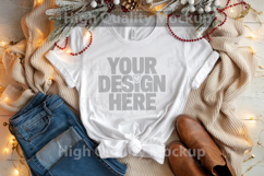 Christmas White T-shirt mockup - Christmas Background Product Image 1