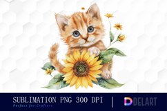Kitten Sunflower Illustration Clipart Product Image 1