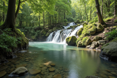 Green Forest Waterfall Background Wallpaper Product Image 1