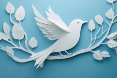 Paper Art Bird with Branch Background Wallpaper Product Image 1